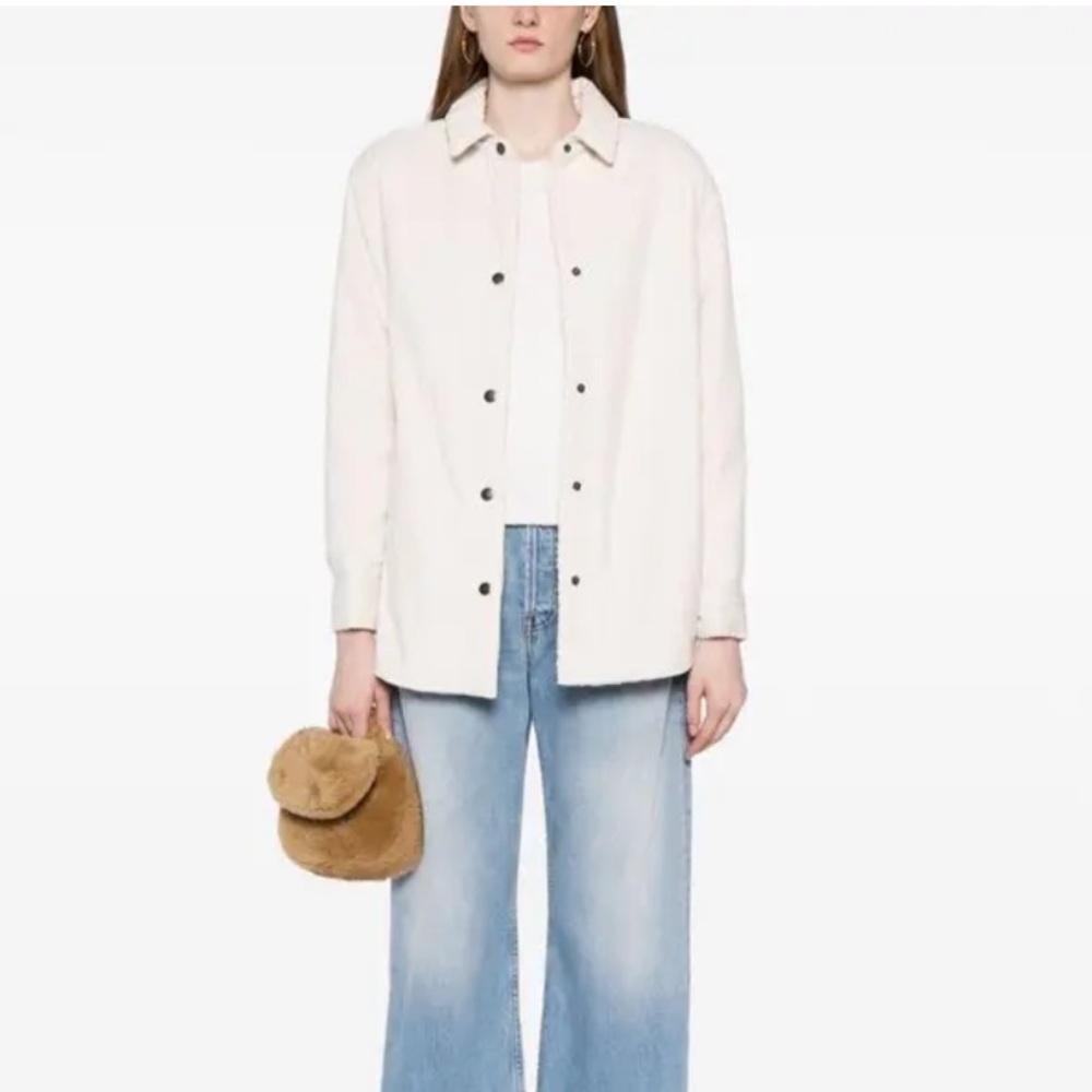 James Perse Cotton Wool Ivory Corduroy Snap Front Sherpa Lined Shirt Jacket 3/L